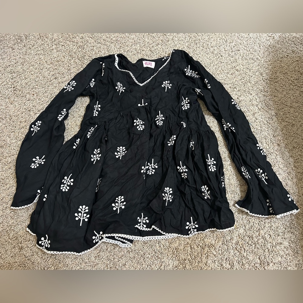 KSAMA Inklyn Inky Black Cotton Peplum
Top Black White Size Small Women's
Flared